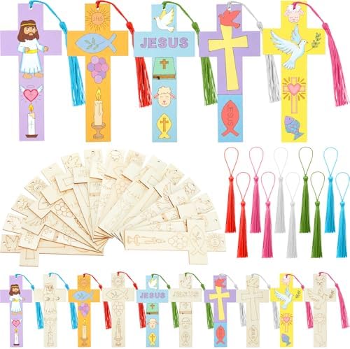 200 Pcs Christian Wood Bookmarks to Color Bulk, Color Your Own with Tassels