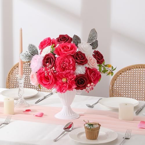 Floweroyal Artificial Flowers Fake Rose Flowers Dahlia with Stems for DIY Wedding Bridal Bouquets, Baby Shower, Floral Arrangement, Table Centerpieces, Home Decorations