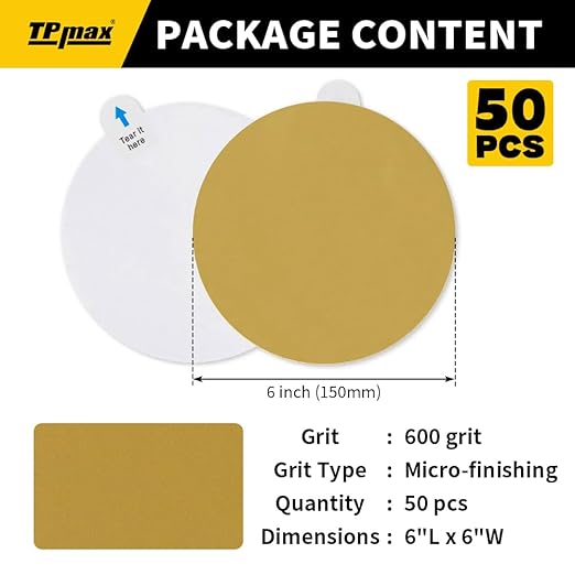 6-Inch 600-Grit Gold PSA Sanding Discs, 50 Pack – Pro-Grade Self-Adhesive - Image 2