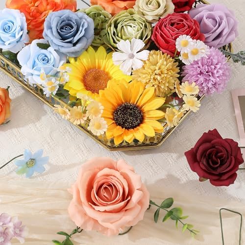 Floweroyal Artificial Flowers Fake Rose Flowers Dahlia with Stems for DIY Wedding Bridal Bouquets, Baby Shower, Floral Arrangement, Table Centerpieces, Home Decorations