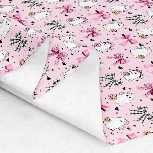 Cartoon Ghosts Fabric by The Yard Halloween Theme Pumpkin Decor Soft Polyester Sewing Fabric Pink Retro Gingham Bow Girly No Stretch Material for DIY Art Craft Making 1 Yard Pre-Cut,36" Lx59 W