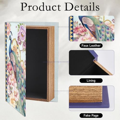 Faux Book Storage Box Floral 9.1 x 5.9 x 2 Inch Book Trinket Boxes Peacock Flower Pattern Decorative Storage Organizers for Jewelry Trinket Wedding Keepsake Photos Home Bookshelf Decoration