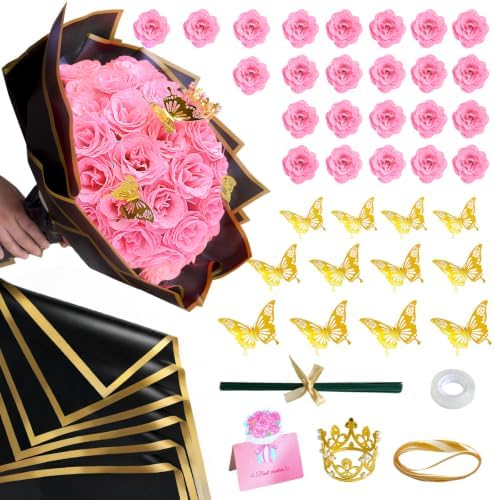 Light Pink Glitter Roses Bouquet 24 Pack