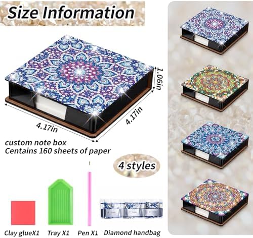 Saillong 4 Pcs Mandala Diamond Painting Note Box Kit Sticky Note Holders