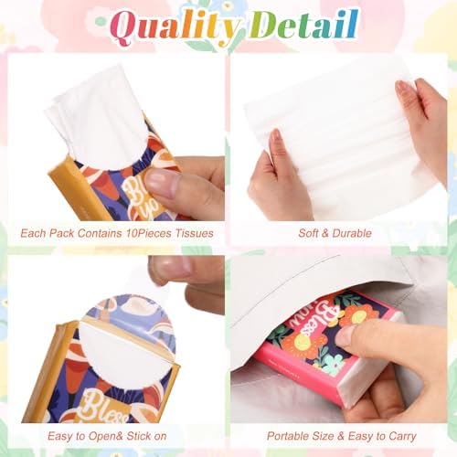 Outus 50 Pac Floral Bless You Pocket Tissues Travel Size, 3 Ply Small Unscented Facial Tissues Packs, Soft & Gentle Purse Tissue for Travel, Wedding, Back to School Supplies, 400 Sheets Total