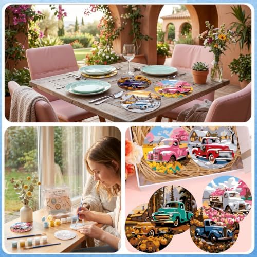 8 Pack All Season Paint by Numbers Kits Coasters with Holder Cork Pads