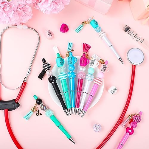 Jutom 12 Pcs Stylish Nurse Beadable Pens Kit with 50 Beads Tassels