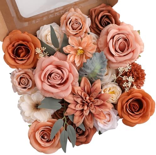 Floweroyal Artificial Flowers Fake Rose Flowers Dahlia with Stems for DIY Wedding Bridal Bouquets, Baby Shower, Floral Arrangement, Table Centerpieces, Home Decorations