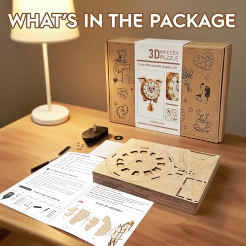 3D Puzzles for Adults Wooden Pig Puzzle Clock Adult Crafts