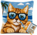 Sunglasses Cat Latch Hook Kits for Adults Beginners, Pre-Printed 17“ X 17"