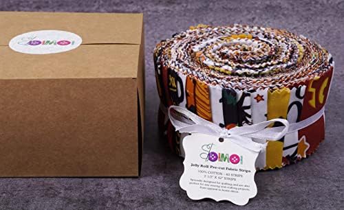 Soimoi 40Pcs Halloween Print Cotton Precut Fabrics for Quilting Craft Strips 2.5x42inches Jelly Roll - Multicolor