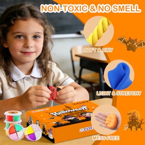Air Dry Clay Kit - 12 Halloween Modeling Clay for Kids, Complete DIY Clay Craft Set with Sculpting Tools & Step-by-Step Tutorials, Ultra Soft & Non-Sticky Clay, Gift Ideas for Halloween