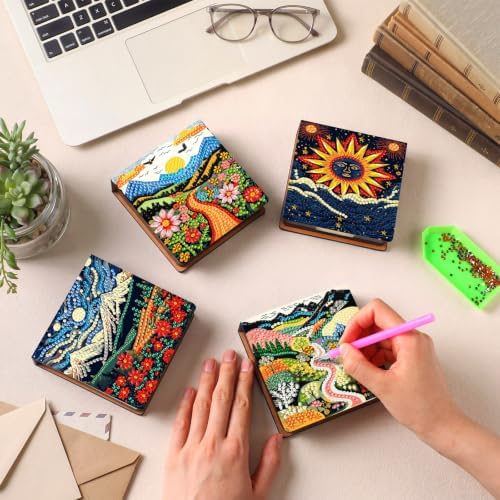 Saillong 4 Pcs Diamond Painting Note Box Kit Sticky Note Holders
