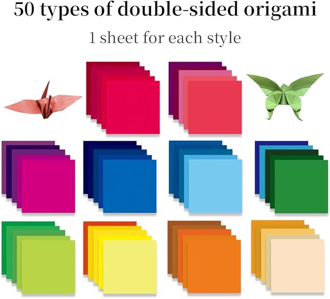 Square Origami Paper 6x6 Double Sided 50 Sheets 50 Colors 70GSM Origami Kit - Image 3