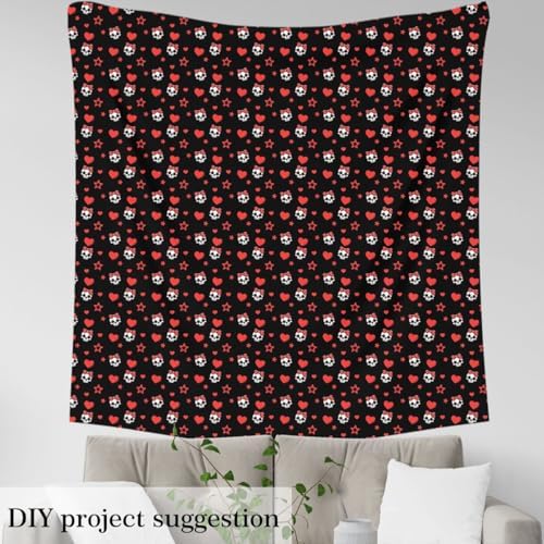 Cartoon Skull Fabric by The Yard,Halloween Skeletons Indoor Fabric,Red Hearts Stars Bowknot Soft Polyester No Stretch Fabrics Kids Girls Sewing Lovers,Black Red 3 Yards 108"x59"