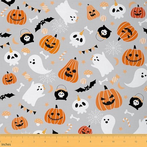 jejeloiu Happy Halloween Fabric by The Yard Pumpkin Upholstery Fabric Funny Ghost Printed Waterproof Indoor Outdoor Decor for DIY Sewing Craft Projects 2 Yards
