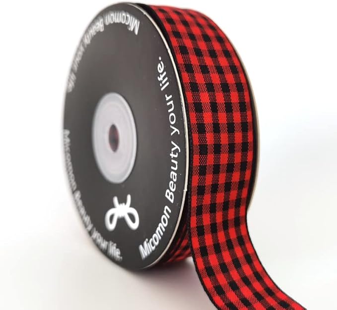 Red and Black Gingham Plaid Checked Ribbon 25 Yards Each Roll 100% Polyester - Image 2