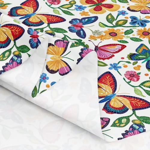 Rainbow Butterfly Upholstery Fabric for Chairs Boho Floral Outdoor Fabric by The Yard 181"x63", Rustic Aesthetic Animal Country Beetles Waterproof Fabric