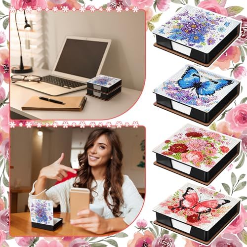 Saillong Butterfly 4 Pcs Diamond Painting Note Box Kit Sticky Note Holders