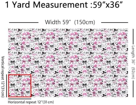 Bow Ghost Halloween Decor Upholstery Fabric for Chairs | Halloween Bats Outdoor Fabric by The Yard 36"x63", Gothic Moon Pumpkin Lantern Goth Witch Hat Skeleton Spider Web Landscape Fabric,White