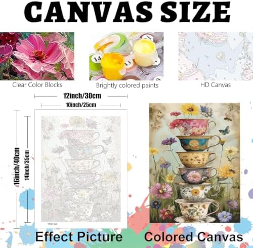 GOUOYANA Paint By Numbers Kit for Adults Vintage Flower Cup Funny Canvas