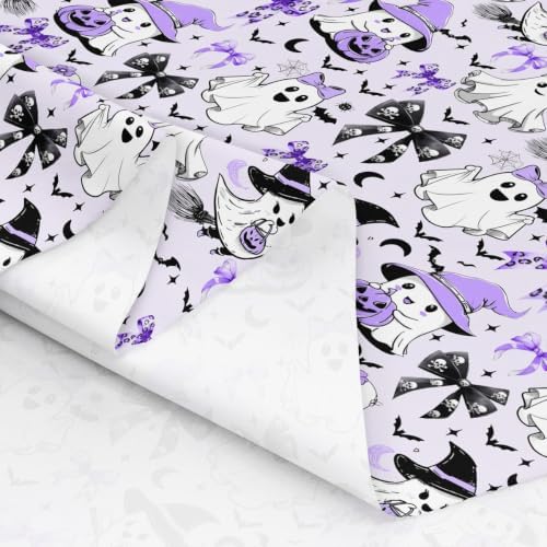 Halloween Ghost Decorations Bow Upholstery Fabric for Chairs | Halloween Bats Outdoor Fabric by The Yard 181"x63", Gothic Pumpkin Lantern Moon Spooky Spider Web Sugar Skull Landscape Fabric,Purple