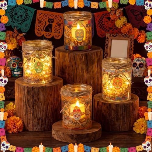 24 Sets Day of The Dead Decoration Mason Jar Sugar Skull Crafts