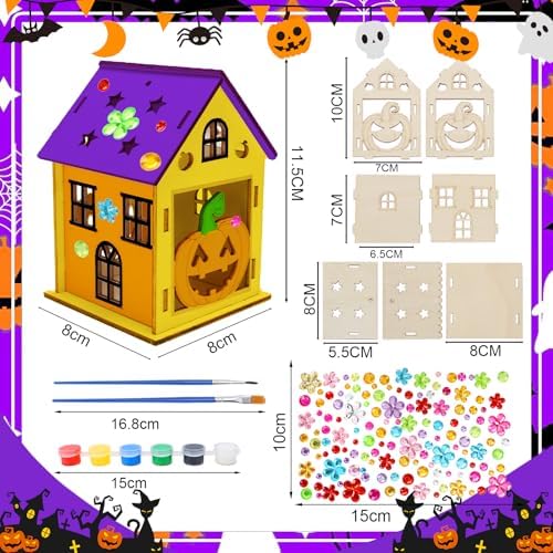 Fennoral 7 Pack Wooden Pumpkin House Craft for Kids Make You Own 3D Halloween House DIY Paint Art and Craft for Classroom Art Projiect Halloween Party Decoration