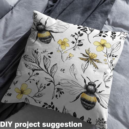 Castle Fairy Cartoon Bee Fabric by The Yard Branch Leaf Flower Fabric Soft Polyester No Stretch Country Rustic Craft Patchwork Decor for Quilting Sewing 10 Yard,360" Lx59 W White Black Yellow