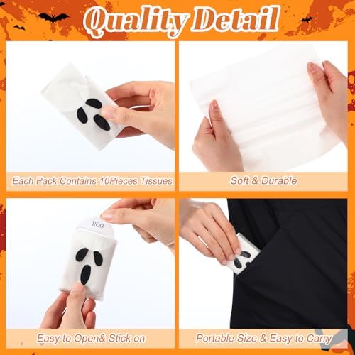 Outus 50 Pack Boo Halloween Pocket Tissues Travel Size, Trick or Treat Gift