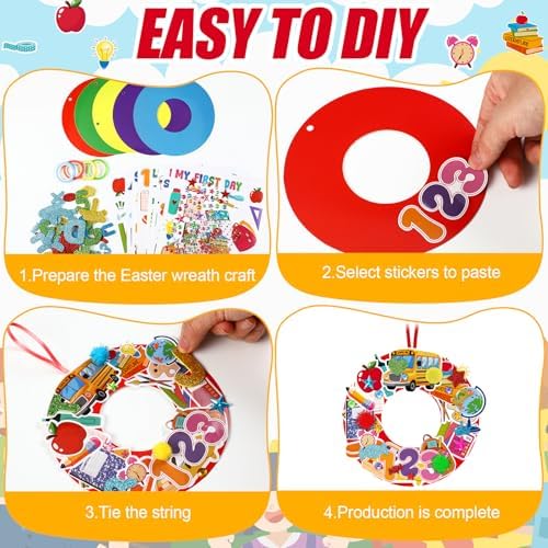 Hollowfly 48 Sets Back to School Crafts Kits, DIY Wreath with Stickers