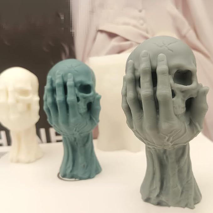 Halloween Skull Candle Silicone Mold, DIY 4 Inch 3D Ghost Hand Candle Making - Image 3