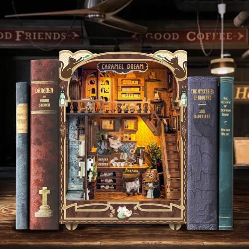 Roroom DIY Miniature House Kit, Book Nook Kit with LED Light,3D Wooden Puzzle Miniature Dollhouse Kit for Bookshelf Decor-Creative Gift for Family and Friends (Magic ACADEMY)