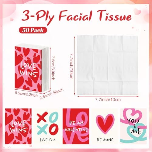 Outus 50 Pack Valentine’s Day Party Favors, Travel Size Pocket Tissues