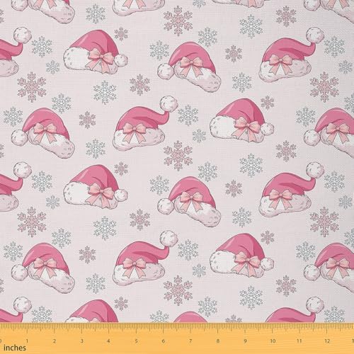 JEJELOIU Christmas Hat Fabric by The Yard Xmas Theme Upholstery Fabric Snowflake Waterproof Indoor Outdoor Decor for DIY Sewing Craft Projects 5 Yards