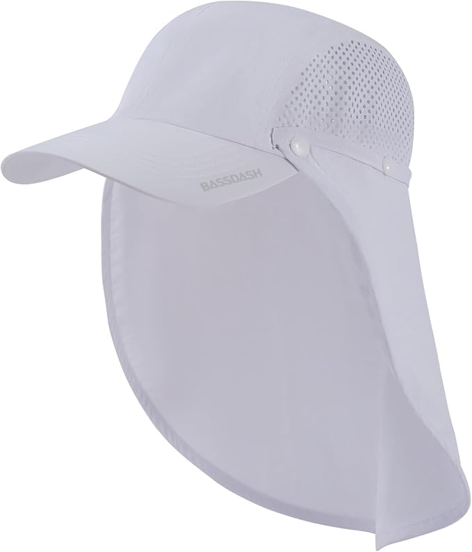 BASSDASH UPF 50+ Foldable Fishing Hat Baseball Cap with Removable Neck Flap Portable for Men Women Golf Hiking
