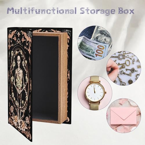 Halloween Book Box Faux Book Storage Boxes Vintage Skull Flower Pattern 9.1 x 5.9 x 2 Inch Storage Organizers for Jewelry Trinket Wedding Memories Hobby Keepsake Photos Home Office Decor