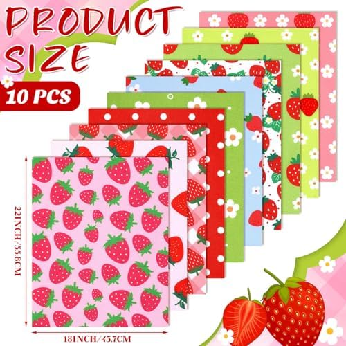 Hahafelt 10 Pcs 18"x22" Strawberry Fat Quarters Quilting Fabric Bundles