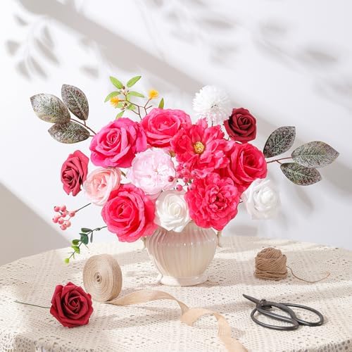 Floweroyal Artificial Flowers Fake Rose Flowers Dahlia with Stems for DIY Wedding Bridal Bouquets, Baby Shower, Floral Arrangement, Table Centerpieces, Home Decorations