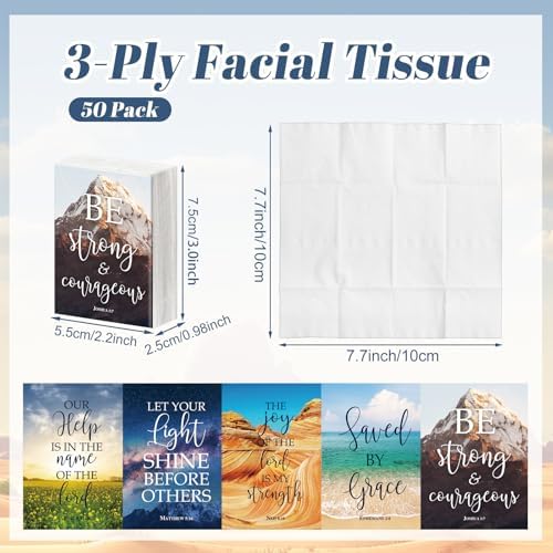 Outus 50 Pack Christian Pocket Tissues with Inspirational Words Individual
