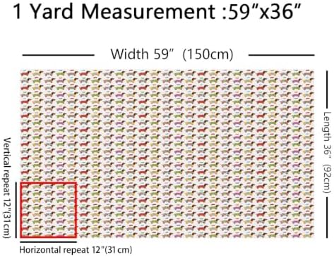 Cartoon Dachshund Fabric by The Yard,Colorful Grid Plaid Soft Polyester No Stretch Fabric,Lovely Dogs Puppies Decorative Fabrics,Green White Crafts & Sewing Supplies,1 Yard,36" Lx59 W