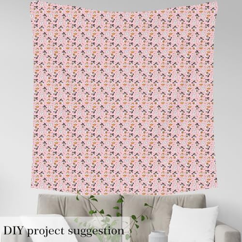 Feelyou Happy Halloween Soft Flannel Fabric by The Yard Kids 10 Yards Pink Cute Ghost Upholstery Fabric for Boys Pumpkin Candy Spooky Trick or Treat for Home DIY Projects, Indoor Decor
