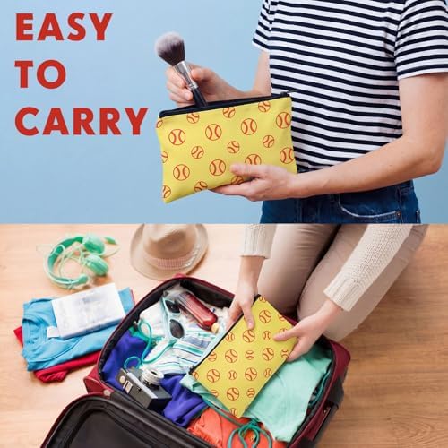Eccliy 20 Pcs Softball Makeup Bags Bulk Sport Team Gifts Softball Cosmetic Bag Accessories for Women Toiletry Zipper Pouch Travel Canvas Gifts Stuff for Party Team Players Lover