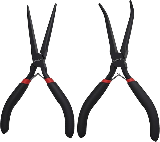 WISEUP 6" Mini Needle Nose Pliers Set，2-Piece Small Long Reach Bent Needle Nose by WISEUP