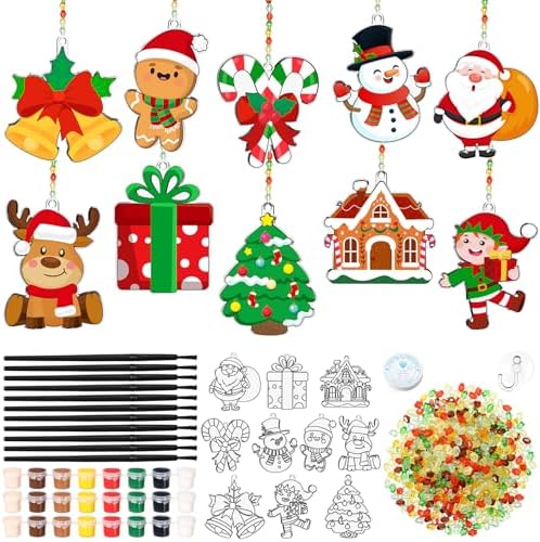 Dunzoom 30 Set Christmas Suncatchers Kit Tree Santa Gingerbread Ornaments