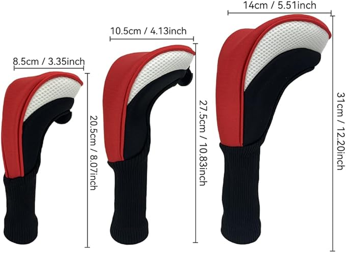Golf Club Head Covers for Woods 3/4/5/6 Pieces Long Neck Mesh Sports Golf Club Headcovers Set with Interchangeable No. Tags 3 4 5 6 7 X Golf Accessories for Men Women