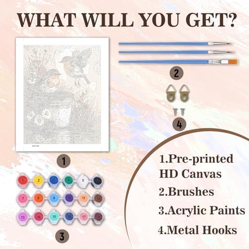 Cute Birds Paint by Number Adult, DIY Acrylic Painting Kits 16x20inch