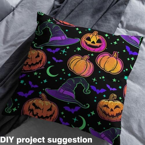 Halloween Fabric by The Yard Cartoon Gradient Hippie Pumpkin Decor Sewing Supplies Neon Light Glitter Stars Moon Cute Bat Fabric for DIY Soft Polyester No Stretch 5 Yards,180" Lx59 W