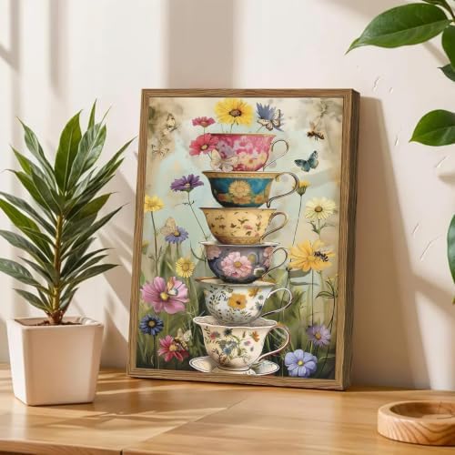 GOUOYANA Paint By Numbers Kit for Adults Vintage Flower Cup Funny Canvas