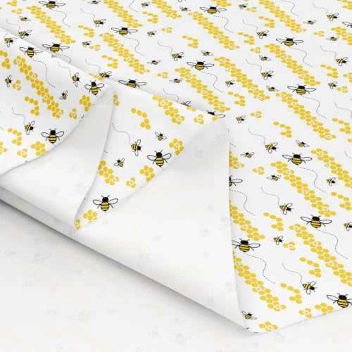 Honeybee Upholstery Fabric for Chairs Cute Bee Hexagon Honeycomb DIY Fabric by The Yard for Craft Lovers 72"x63", Honey Beehive Beetles Quilting Fabric
